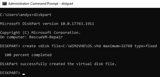 微软Azure云 LAB 101: 使用diskpart以及dism命令将wim转换为vhd (wim2vhd)插图2